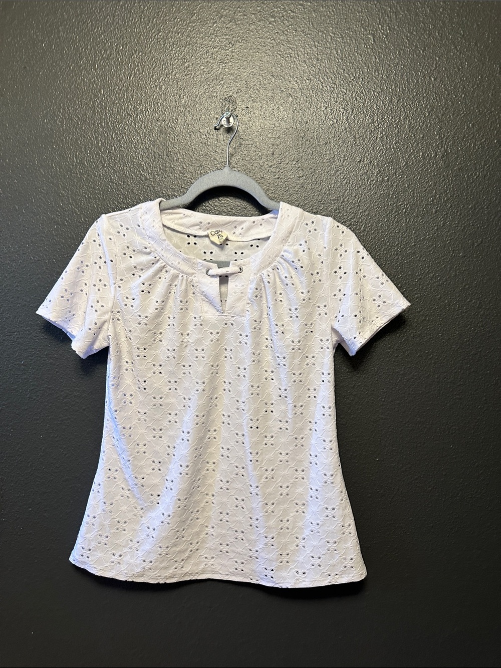 Carol Rose White Eyelet Short-Sleeve Tee with Keyhole Tie